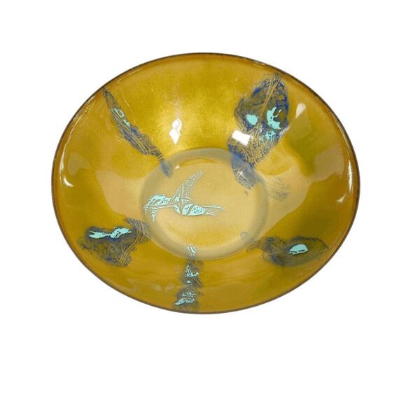 Shreve Crump Low Co Boston Kaskell Decorative Bowl Bird Art Gold Iridescent 6.5" - Picture 1 of 11